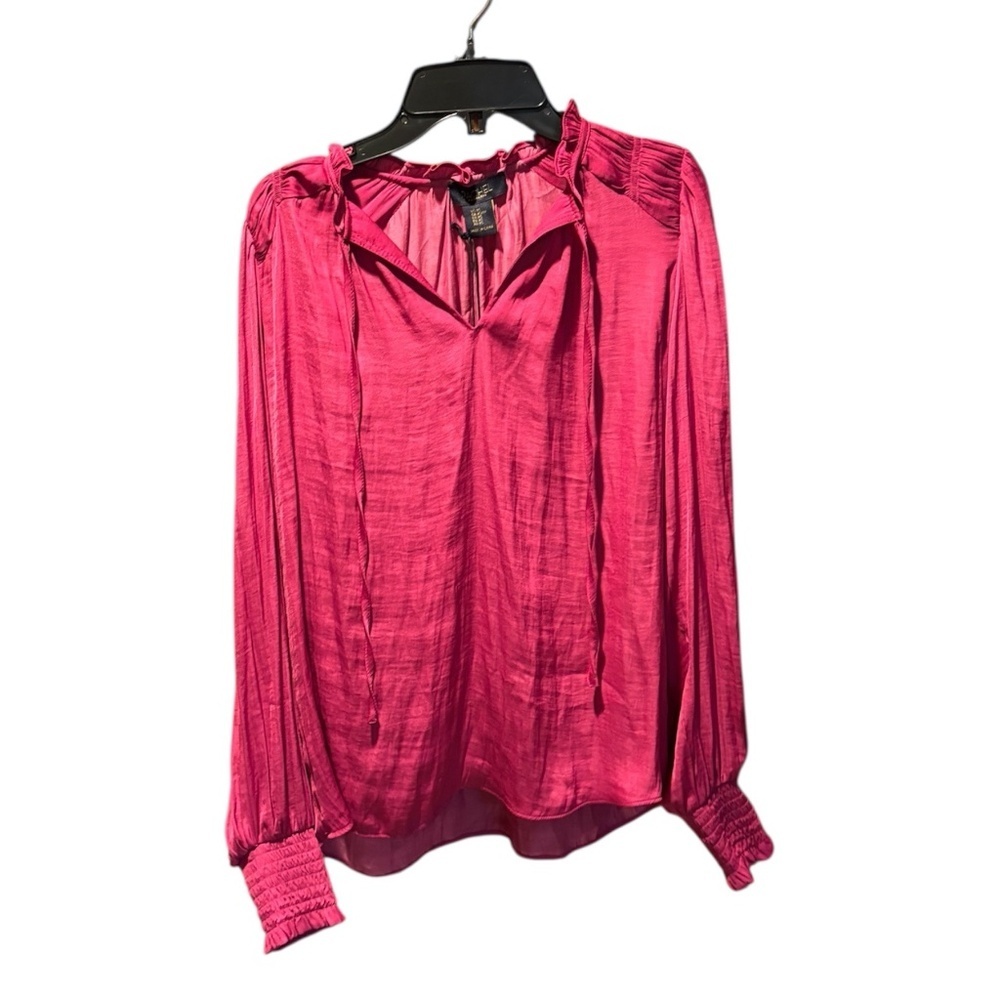 Rachel by Rachel Roy Long Sleeve Tie Neck Blouse Fuchsia XS NWT